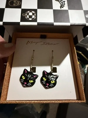 Betsy Johnson Dangle Cat earrings YGP - Image 1 of 4
