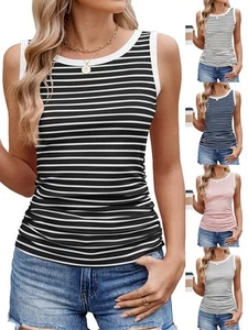 Sleeveless Top with Color Block Stripes for Women Summer Casual Outfits - Picture 1 of 84