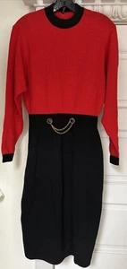 Vintage St. John Santana Knit Long Sleeve Dress Red & Black size 6 - Picture 1 of 6
