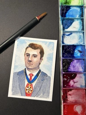 ACEO Original Acuarela Acrílico Charlie Kirk Pintura por Kristie Tolbert Foto 1 de 2