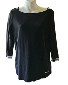 Jones New York Womens Size L Top Black Long Sleeve with Stripes  - Picture 1 of 11