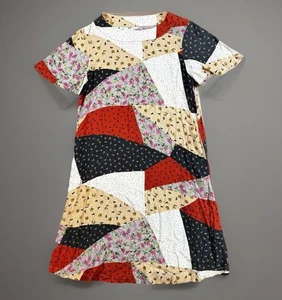 UNCLE FRANK Dress Womens Small Multicolor Patchwork Bell Sleeve Tunic Lagenlook - Picture 1 of 8