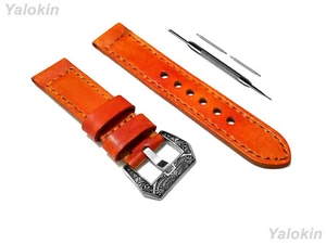 Orange Brushed Leather Band for Samsung Watch 7 FE 6 5 4 40 42 43 44 45 46 47mm - Picture 1 of 9
