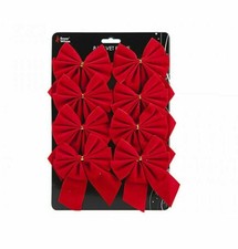 8 X Red Velvet Bows Pack Christmas Tree Present Decoration 13cm Crafts 502084 UK