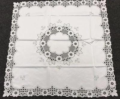 Embroidered Cutwork Fabric Embroidery 42x42" Square Coffee Side End Table Cover - Image 1 of 4