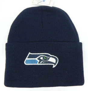 SEATTLE SEAHAWKS NFL VINTAGE NAVY KNIT RETRO CUFFED REEBOK BEANIE CAP MÜTZE NEU!  - Bild 1 von 2