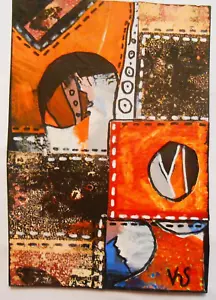 Collectible Abstract ACEO Artist Trading Card Black Orange White Geometric - Picture 1 of 3