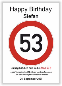 Verkehrsschild Geburtstag 53 Jahre Deko Geschenk Verkehrszeichen Poster Karte A4 - Bild 1 von 7
