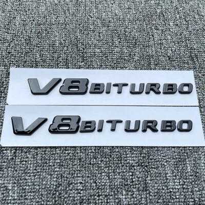 2x 17+ V8 BITURBO AMG Side Fender Marker Nameplate Emblem Badge Gloss Black - Image 1 of 3