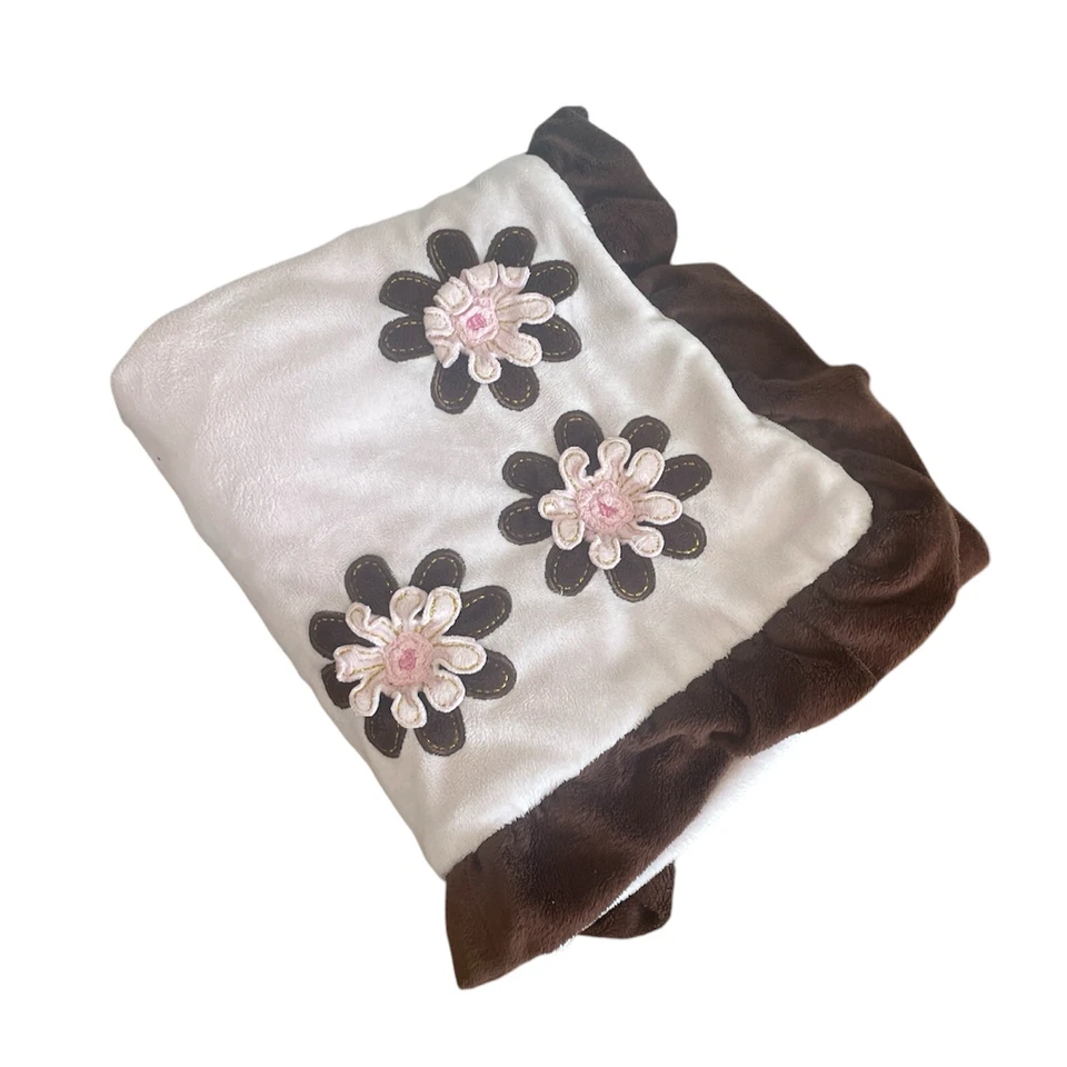 Koala Baby Blanket Pink Brown Flowers Ruffle Velour Trim Lovey Soft  Embroidered - Image 1 of 4
