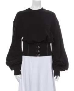NWT Jonathan Simkhai Corset Bustier Sweater Sweatshirt Puff Sleeve Black XS New - Picture 1 of 12