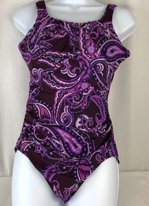 Costume da bagno Lands End sottile controllo pancia Carmela 1 pezzo sottofilo taglia 8DD viola - Foto 1 di 12