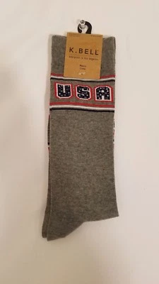 K Bell Men's Casual Dress Socks USA 4th of July Red White Blue Grey - Image 1 of 4