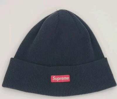 SS14 Supreme Solide Bonnet Coton Lycra Petit Logo Boite Rare Chapeau Marine 2014 - Photo 1/4