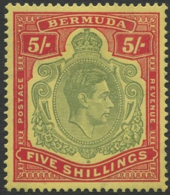 BERMUDA STAMPS KGVI 5/- K/Pl SG118d 5th Printing Mar 43 P/13 V/Fine LMM Cat £100 - Image 1 of 2
