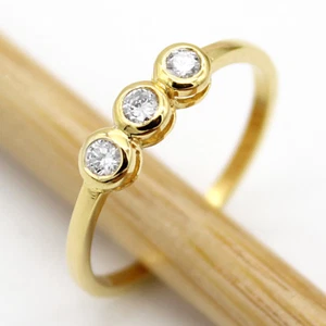 18K Yellow Gold Trinity Diamond Stackable Fine Ring Si-I Quali Meaniful Gift - Picture 1 of 10