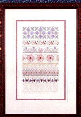 Cross Stitch JUST NAN Autumn Haze Tulips Mums Gold Violet Pink RARE OOP - Image 1 of 2