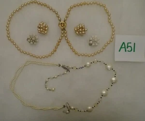 Vintage PEARL BEADED NECKLACE & CLIP EARRINGS SETS #A51 - Picture 1 of 1