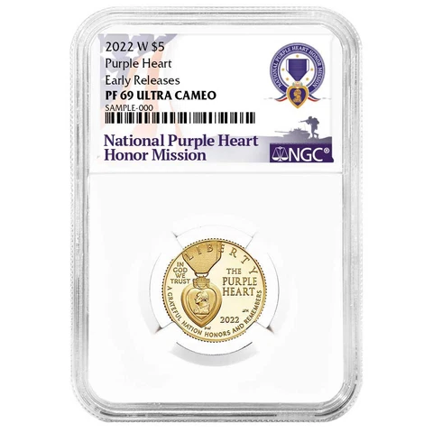 2022-W Proof $5 National Purple Heart Hall of Honor Gold Coin NGC PF69UC ER Purp Cover