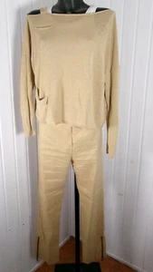 Pantalon slim lin jaune stretch pull assorti SARAH PACINI T2 38/40 Made in ITALY - Picture 1 of 10