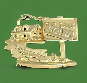 Real Estate Pin Brooch House Home For Sale Sold Sign Realtor Gift Goldtone AJC - Picture 1 of 9