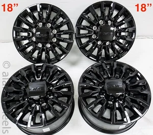 4 New GMC Sierra HD 2500 3500 HD OEM Gloss Black 8 Lug 18" Wheels Rims - Picture 1 of 5