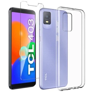 Pour TCL 403 PROTECTION D'ÉCRAN EN VERRE TREMPÉ + HOUSSE ÉTUI EN SILICONE TRANSPARENT TPU - Photo 1 sur 12