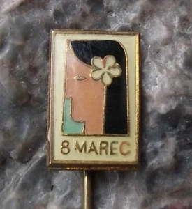 Antique International Womens Day MDZ Slovenia White Flower 8 Marec Pin Badge - Picture 1 of 2