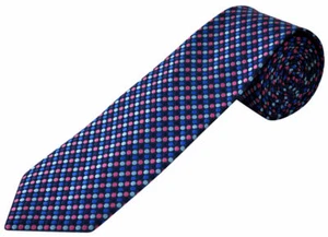 TIE STUDIO - Cravatta uomo classica a pois rosa e blu con sfondo navy - Foto 1 di 2
