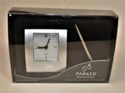 NIB Parker Insignia Desk Accessory Set Ballpoint Pen & Desktop clock Parker box - image 1 of 2