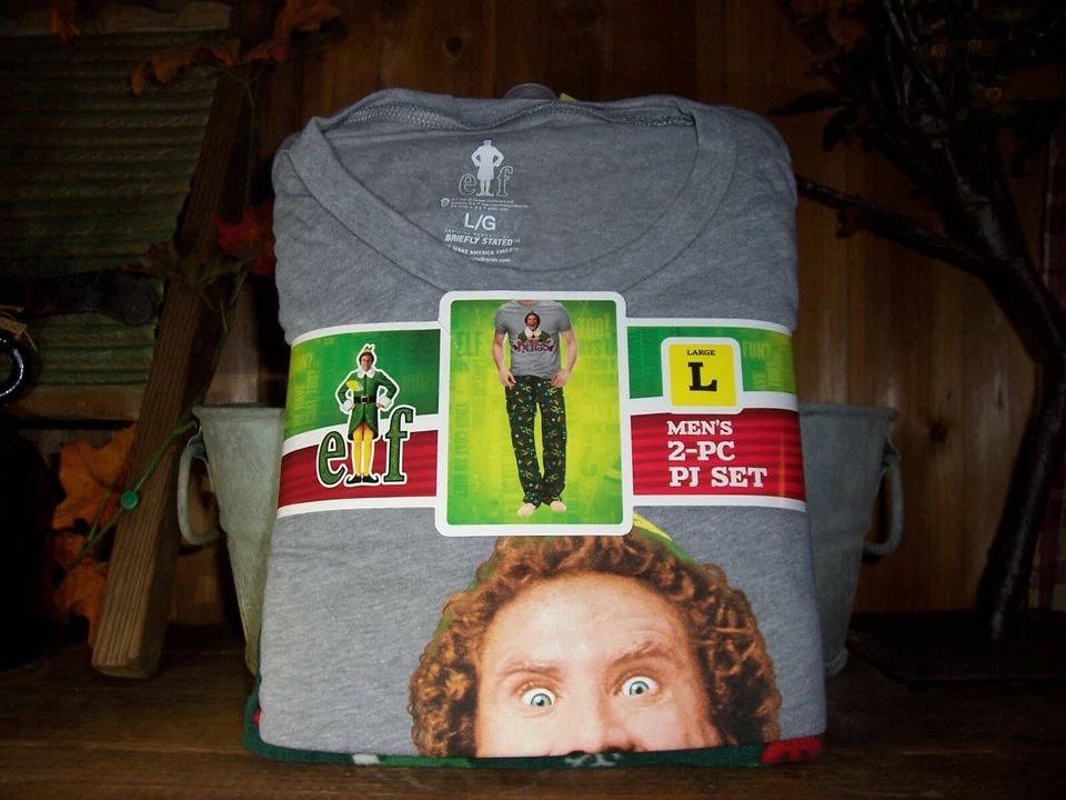 ELF MENS 2 PIECE PAJAMA SET SIZE LARGE SHORT SLEEVE SLEEP SET GRAPHIC CASUAL NEW - Image 1 of 1