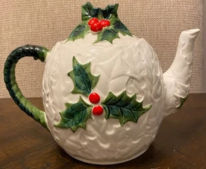Vintage 1970/71 Lefton China #6063 White Holly & Berry Teekanne Weihnachten - Bild 1 von 5