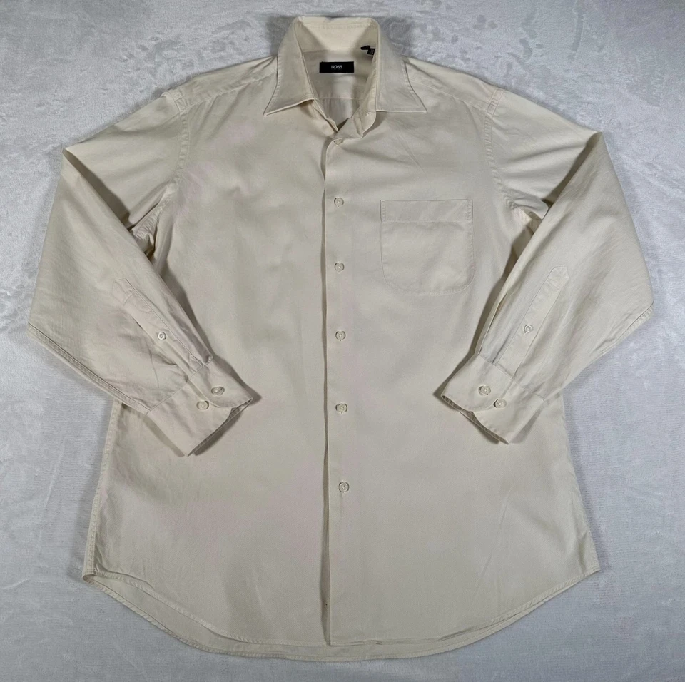 Hugo Boss Dress Shirt Men Size 15.5 32/33 Beige Long Sleeve 100% Cotton Comfort - Image 1 of 4