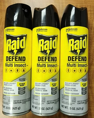 3 Raid Defend Multi Insect Killer Kills Ants Spiders Roaches and Flies 15Oz Each - Image 1 of 3