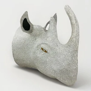 Anthropologie Paper Mache Rhino Animal Bust Wall Decor W/ French Text - Picture 1 of 5