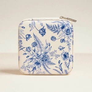 2 PCS Blue Floral Travel Jewelry Box for Women – Small Square Portable Organizer - Picture 1 of 4