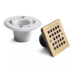 Signature Hardware Menlo Square Shower Drain - Aged Brass - Picture 1 of 5