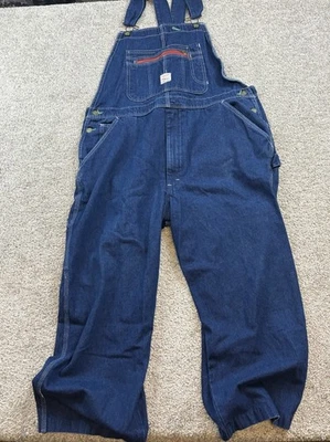 Vintage Pointer Mens Denim Overall Bibs Actual 42x25 Hemmed Farmer Low Back USA - Image 1 of 4