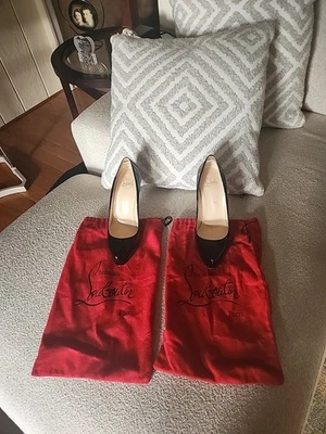 CHRISTIAN LOUBOUTIN Rolando Pumps Heels Size 38 Black Patent Leather Shoes - Image 1 of 4