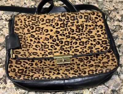 Bolsa tiracolo Fossil Memoir Flap Cheetah preta couro genuíno couro de vaca vintage - Imagem 1 de 4