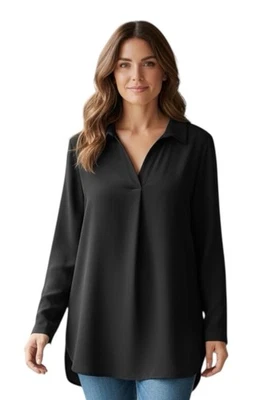 Blusa LTS Larga Alta Sally Negra US 18 20 Cuello Manga Larga Top Foto 1 de 4