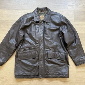 Vintage Members Only Jacket Men Medium Bomber Brown Leather Quilt Lined - Picture 1 of 12