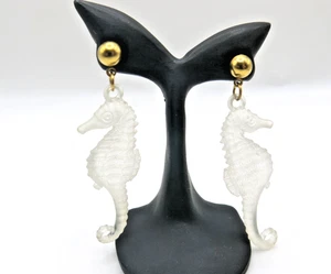 Vintage Transparent 1900’s Seahorse Gold Stud Dangle Drop Earrings – 21CTW - Picture 1 of 6