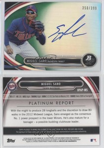 2013 Bowman Platinum Prospects Green Refractor /399 Miguel Sano #BPAP-MS Auto