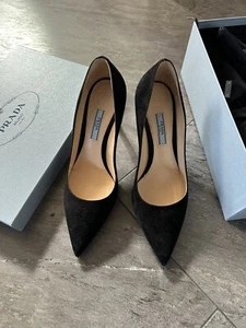 Prada Calizature Donna Black Suede Pumps Heel 85 , Size 38 - Picture 1 of 9