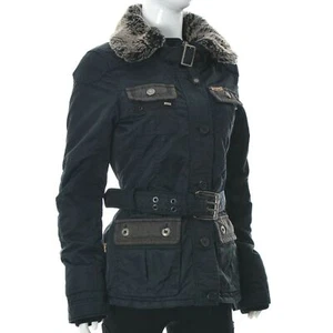 Khujo Vintage Inspire Magda Jacket Women's Fluffy Fur Collar Parka Coat Black S - Picture 1 of 7