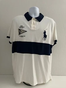 Polo Ralph Lauren Men's XL Ivory Navy Striped Yacht Club Team 067 Big Pony Polo - Picture 1 of 9