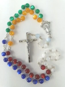 Italy Rosary Cross Crucifix Catholic Prayer Beads Plastic Silver Tone - Picture 1 of 7