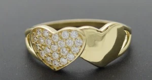 Real 10K Solid Yellow Gold Double Heart Shiny  & shiny  Ring  All Sizes - Picture 1 of 5