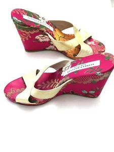 Stubbs & Wootton, Vintage White/Pink Embroidery Wedges, Size-8 - Picture 1 of 5